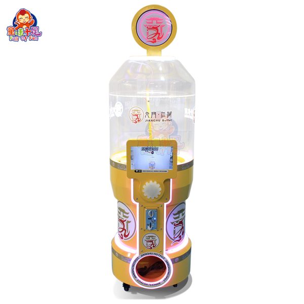 A colorful coin-operated capsule vending machine designed for all ages. The machine features vibrant graphics, a transparent display showcasing the capsules, and a coin slot for easy operation. Ideal for arcades, amusement parks, and retail stores, it offers a fun and engaging way to dispense surprise capsules.