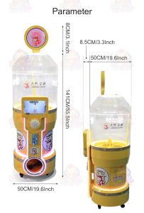 A colorful coin-operated capsule vending machine designed for all ages. The machine features vibrant graphics, a transparent display showcasing the capsules, and a coin slot for easy operation. Ideal for arcades, amusement parks, and retail stores, it offers a fun and engaging way to dispense surprise capsules.