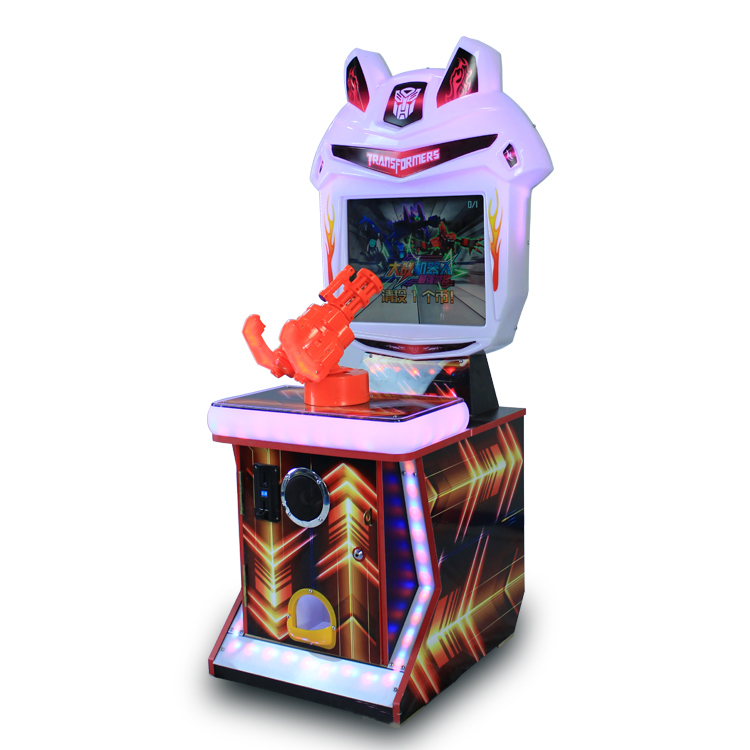 A colorful coin-operated children's shooting game machine designed for kids. The machine features vibrant graphics, child-friendly controls, and targets for safe shooting fun. Ideal for arcades, amusement parks, and family entertainment centers, it offers an exciting shooting experience for young players.