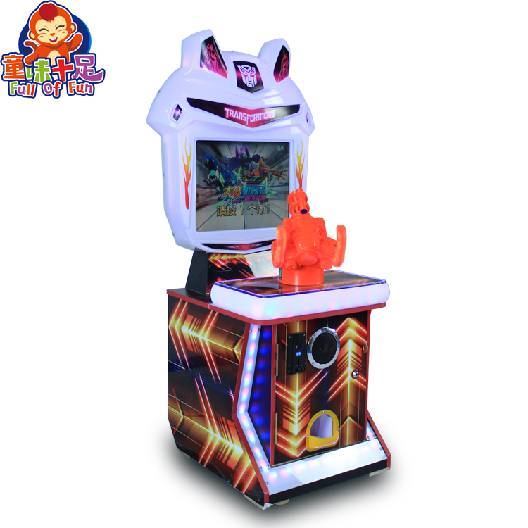 A colorful coin-operated children's shooting game machine designed for kids. The machine features vibrant graphics, child-friendly controls, and targets for safe shooting fun. Ideal for arcades, amusement parks, and family entertainment centers, it offers an exciting shooting experience for young players.