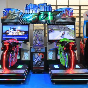 A dynamic and exciting coin-operated Two-Player Motorcycle Racing Game Machine designed for players of all ages. The machine features realistic graphics and sound effects, offering an immersive racing experience. Perfect for arcades and entertainment centers.