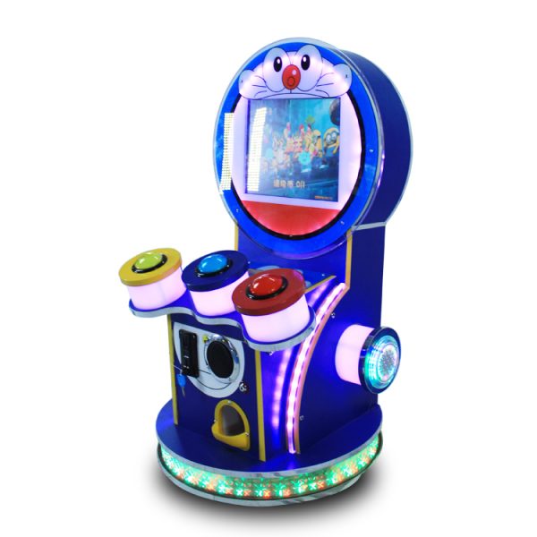 A colorful coin-operated Children's Mini Drummer designed for kids. The machine features vibrant graphics, a user-friendly interface, and interactive drumming gameplay. Ideal for arcades, family entertainment centers, and playrooms, it offers a fun and engaging musical experience for young players.