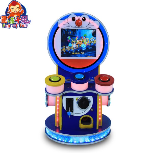 A colorful coin-operated Children's Mini Drummer designed for kids. The machine features vibrant graphics, a user-friendly interface, and interactive drumming gameplay. Ideal for arcades, family entertainment centers, and playrooms, it offers a fun and engaging musical experience for young players.