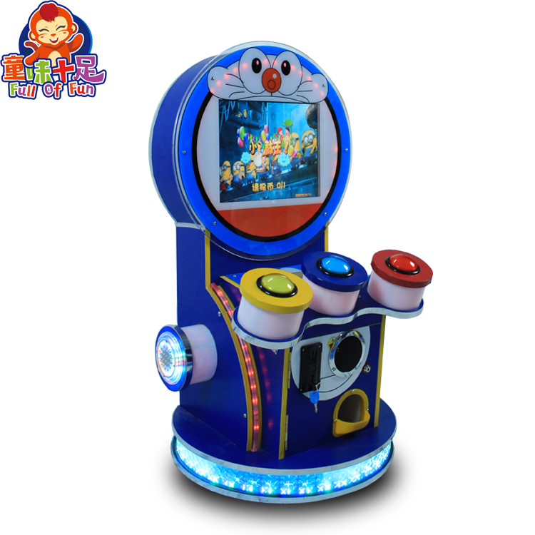 A colorful coin-operated Children's Mini Drummer designed for kids. The machine features vibrant graphics, a user-friendly interface, and interactive drumming gameplay. Ideal for arcades, family entertainment centers, and playrooms, it offers a fun and engaging musical experience for young players.