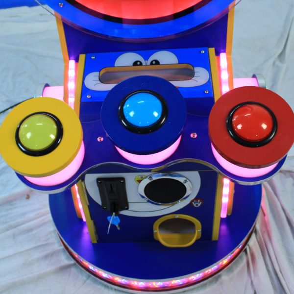 A colorful coin-operated Children's Mini Drummer designed for kids. The machine features vibrant graphics, a user-friendly interface, and interactive drumming gameplay. Ideal for arcades, family entertainment centers, and playrooms, it offers a fun and engaging musical experience for young players.