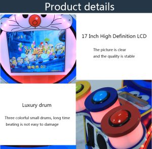 A colorful coin-operated Children's Mini Drummer designed for kids. The machine features vibrant graphics, a user-friendly interface, and interactive drumming gameplay. Ideal for arcades, family entertainment centers, and playrooms, it offers a fun and engaging musical experience for young players.