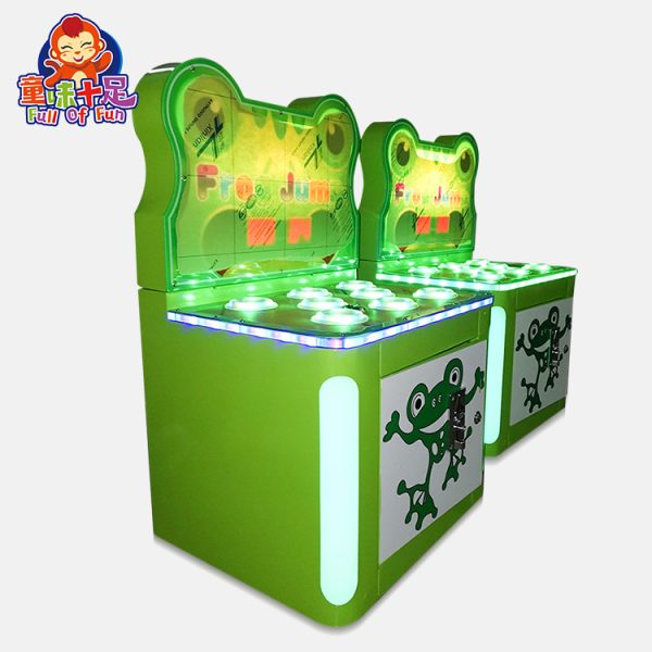 A colorful coin-operated Single-Player Frog Whack-a-Mole Game designed for kids. The machine features a charming frog theme, vibrant graphics, and interactive whack-a-mole gameplay. Ideal for arcades, family entertainment centers, and playrooms, it offers a fun and engaging experience for young players.