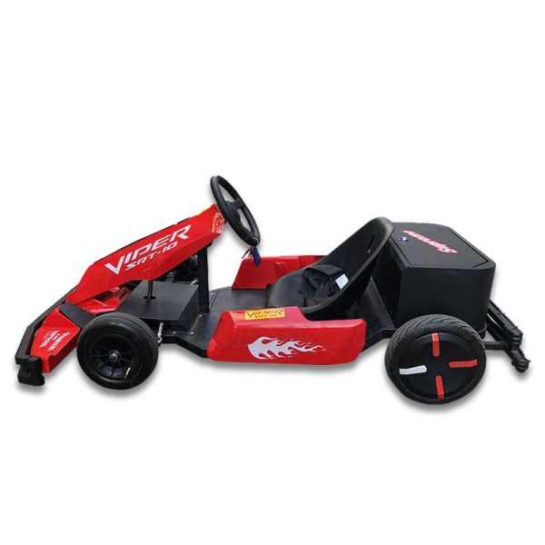 Children’s go-kart with bright colors, perfect for outdoor racing fun and entertainment.