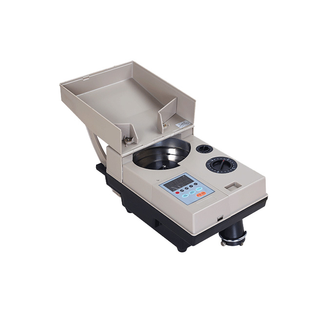 A high-speed coin counting machine efficiently sorting and counting coins.