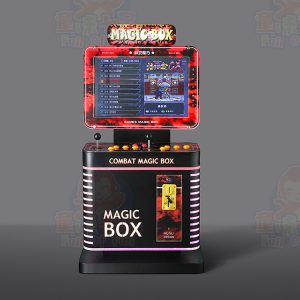 Mini arcade fighting machine with colorful controls and exciting fighting game graphics.