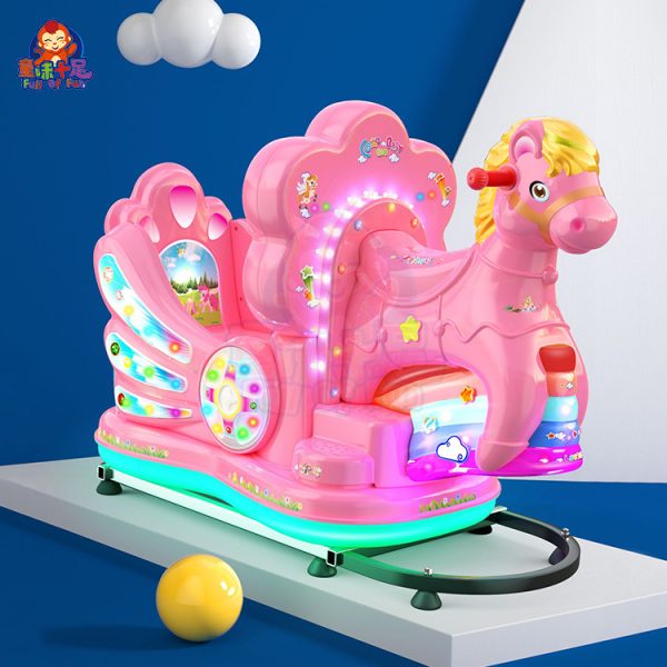 Pony kiddie ride with colorful design and playful sound effects.