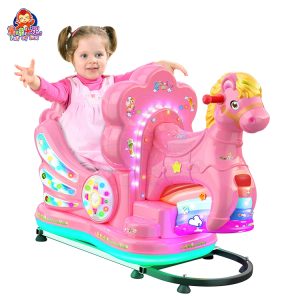 Pony kiddie ride with colorful design and playful sound effects.