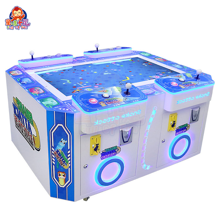 Children’s 4-player Pac-Man arcade game machine with bright graphics.