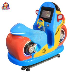 Kids’ motorcycle kiddie ride with vibrant colors, realistic features, and fun motion.