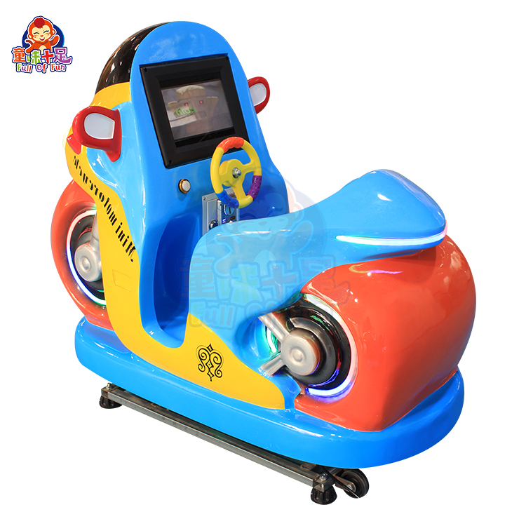 Kids’ motorcycle kiddie ride with vibrant colors, realistic features, and fun motion.