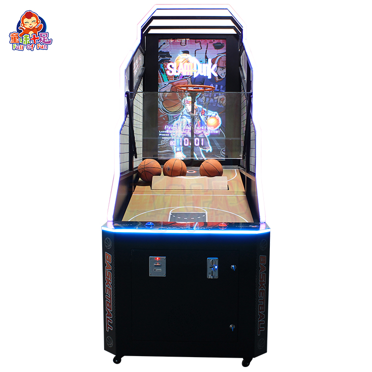 Coin-operated basketball machine with LCD screen, durable design, and interactive scoring.