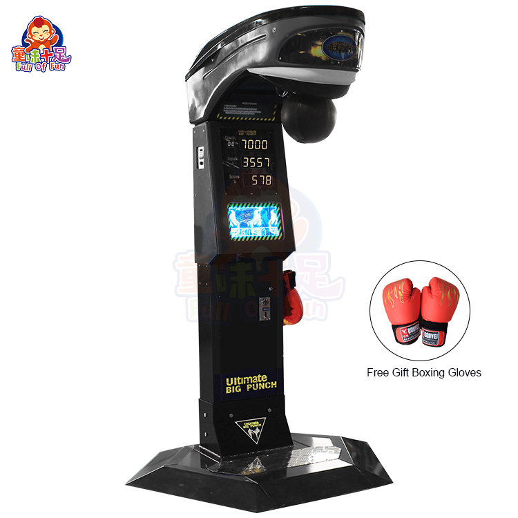 Coin-operated black boxing machine with LED display for arcade centers.