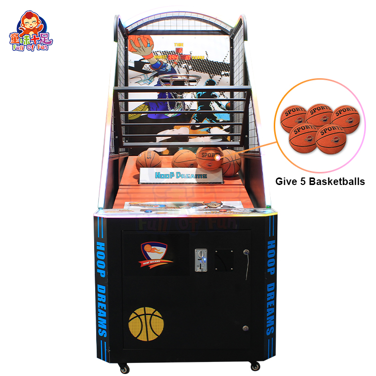 Coin-operated LED basketball machine with lights for arcade use.