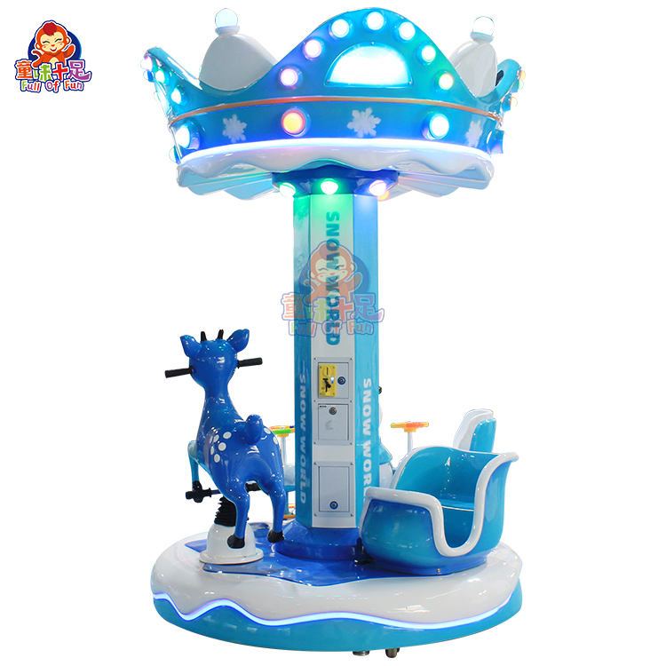 Ice World-themed children's 3-seater carousel ride with a frosty winter design.