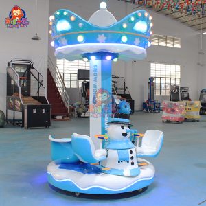 Ice World-themed children's 3-seater carousel ride with a frosty winter design.