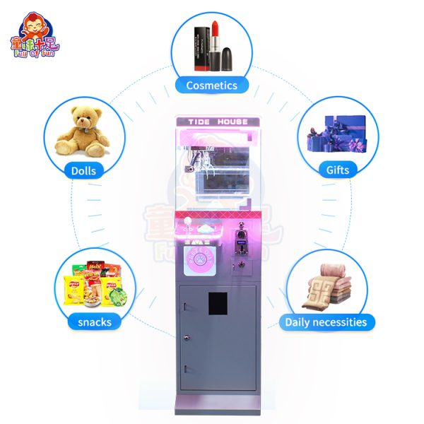 Premium claw machine with coin operation, sturdy build, and adjustable claw strength.