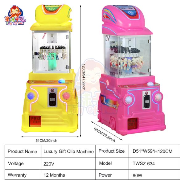 MINI clamp machine with colorful design, easy-to-use joystick, and toy prizes for arcade and entertainment use.