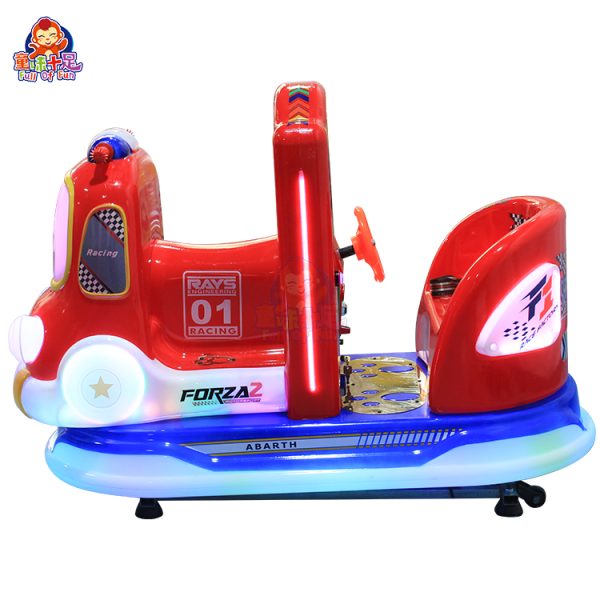 Kiddie ride in the shape of a police car with flashing lights and sound effects, perfect for kids’ entertainment.