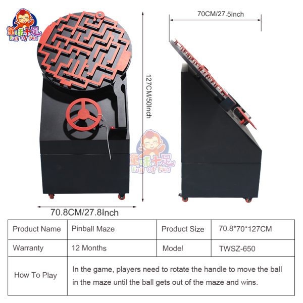 Circular maze game machine where players guide a ball through twists and turns by rotating the disc, creating an engaging challenge.