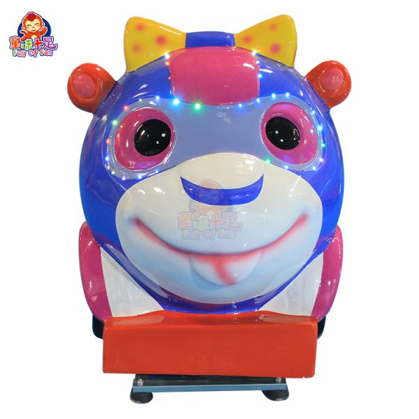 Kiddie ride featuring a cheerful bunny theme with bright colors, lights, and sound effects, designed for young children.