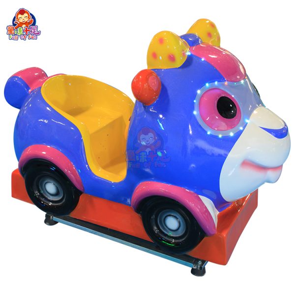 Kiddie ride featuring a cheerful bunny theme with bright colors, lights, and sound effects, designed for young children.