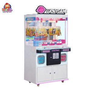 Two-player claw machine with coin operation, sturdy build, and customizable claw settings.